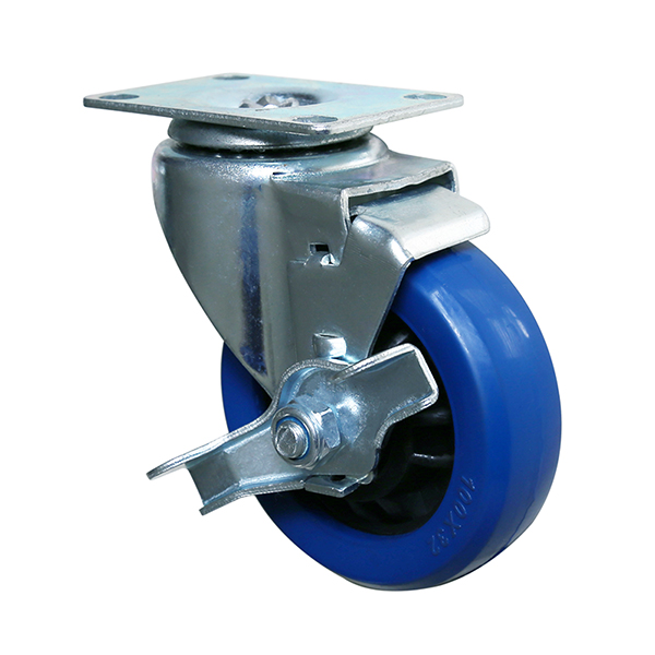 4 inch Blue Rubber on Nylon Core Swivel Caster with side brake
