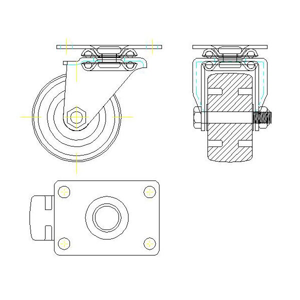 hard rubber swivel caster drawing