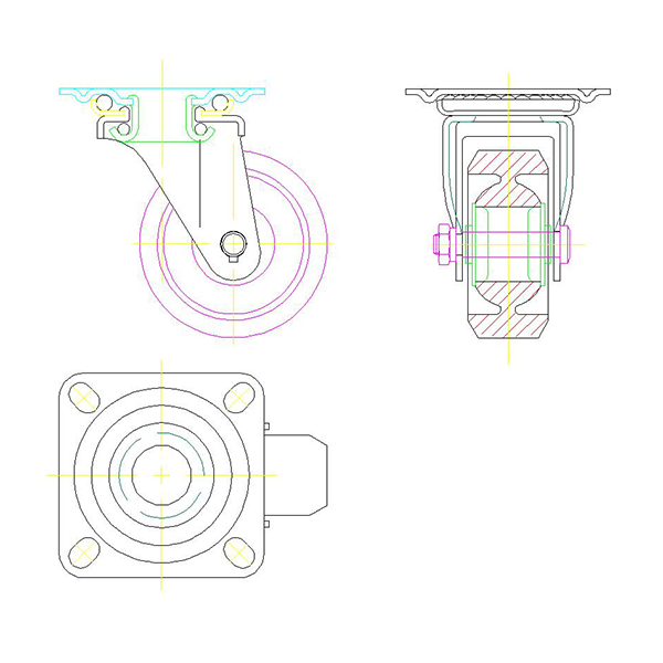 Jpan 75mm swivel caster drawing