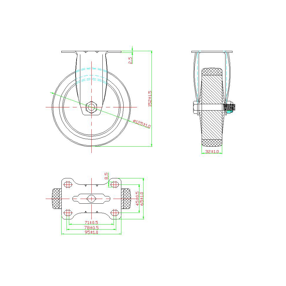 Drawing-5x1.25 Fixed TPR Casters