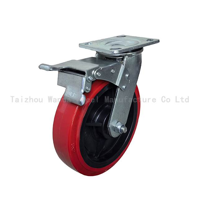640x640 8x2 Red PU on Black PP Swivel Casters with double brake 水印