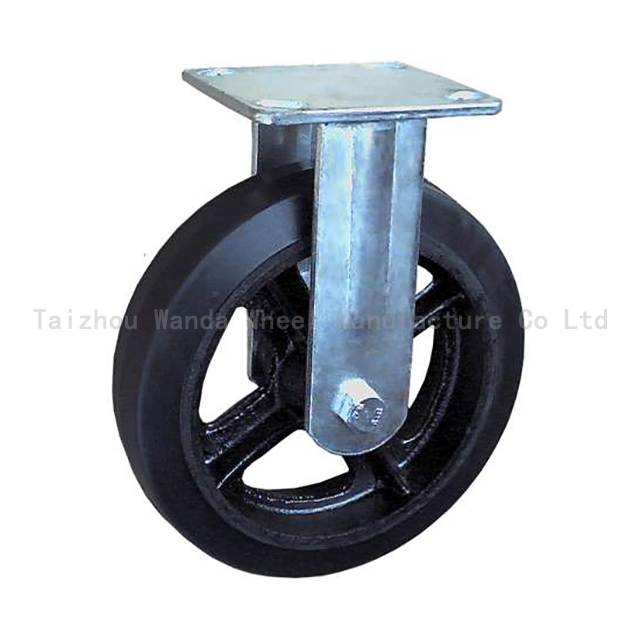 640x640 8x2铸铁包胶定向轮 Cast Iron Hub Rubber Rigid Caster 水印