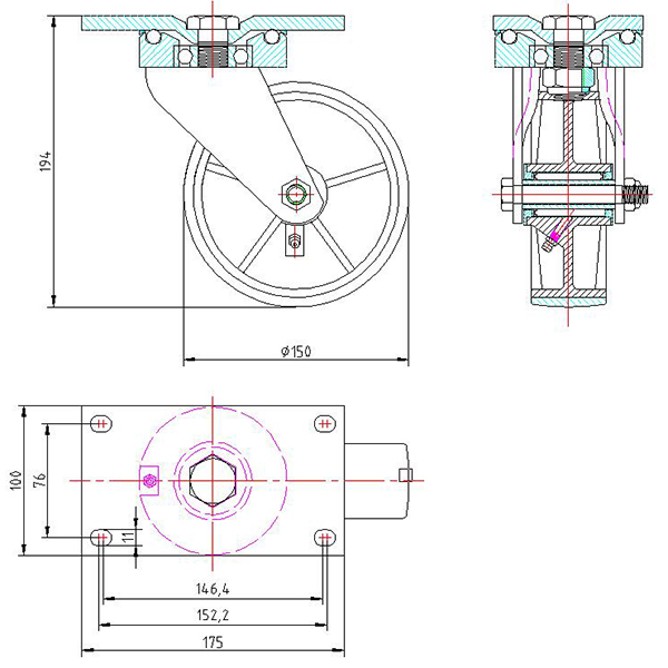 Heavy Duty Caster Drawing