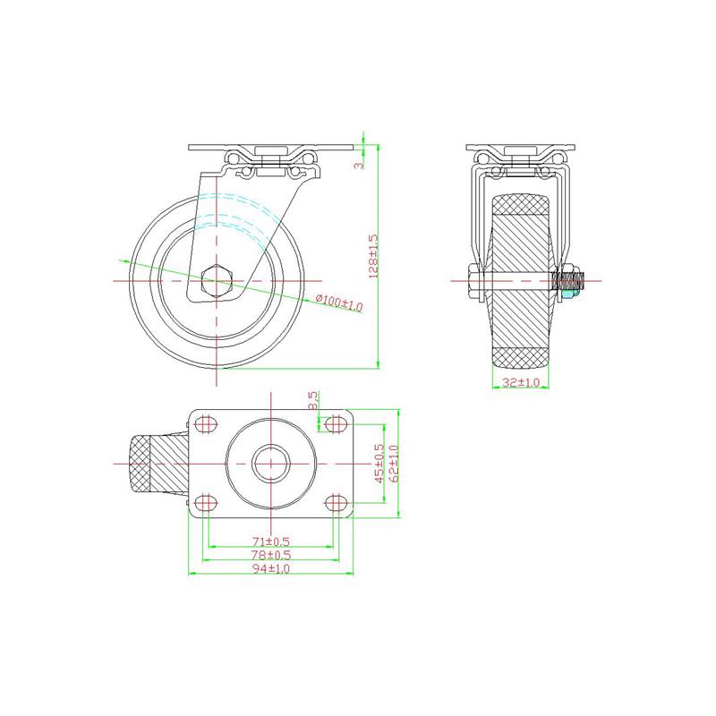 Drawing-4x1.25 TPR Swivel Caster