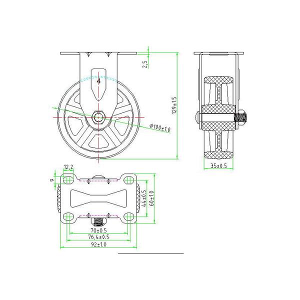 Drawing-4x1.25 Rubber on Nylon Fixed Caster