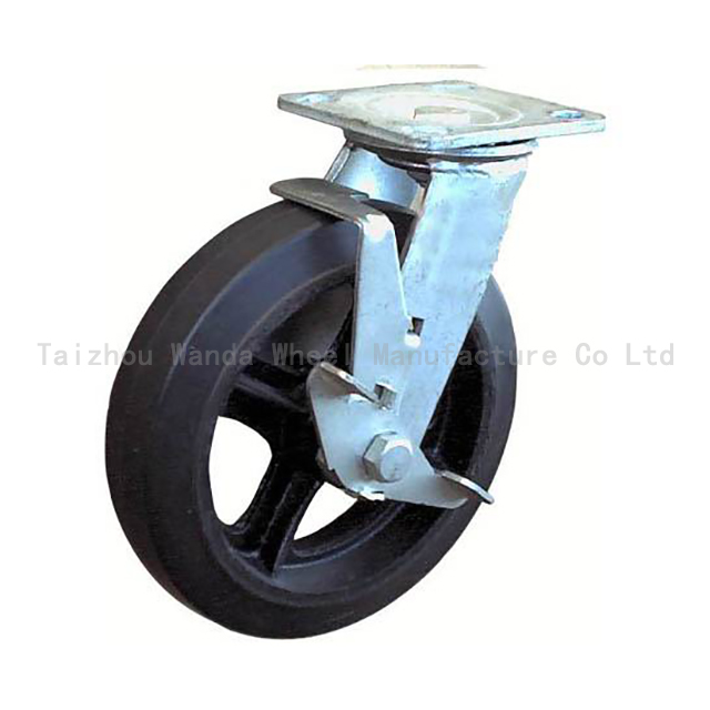 640x640 8x2铸铁包胶万向刹车轮Cast Iron Hub Rubber Swivel Brake 水印