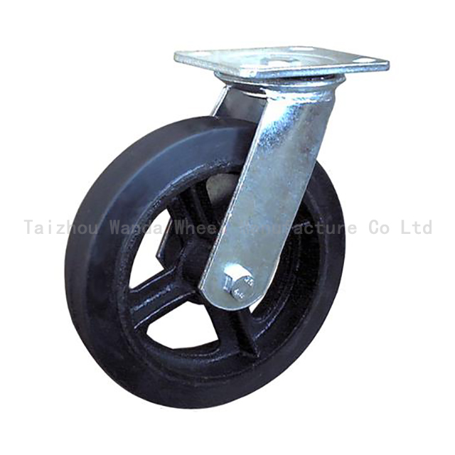 640x640 8x2铸铁包胶万向轮 Cast Iron Hub Rubber Swivel Caster 水印
